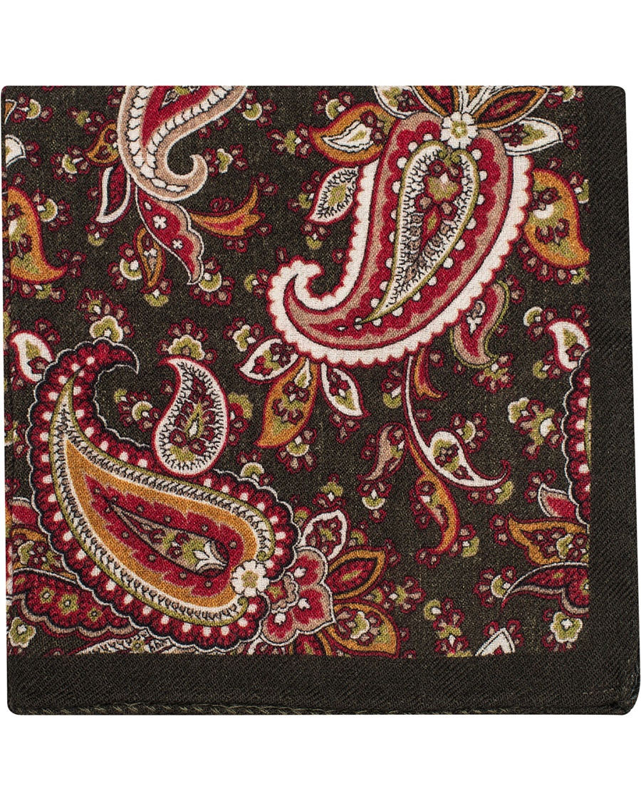  Wool Flannel Paisley Pocket Square Green