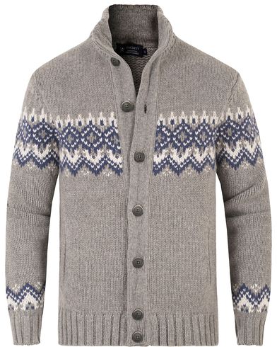  Wool/Cashmere Fairisle Button Sweater Light Grey