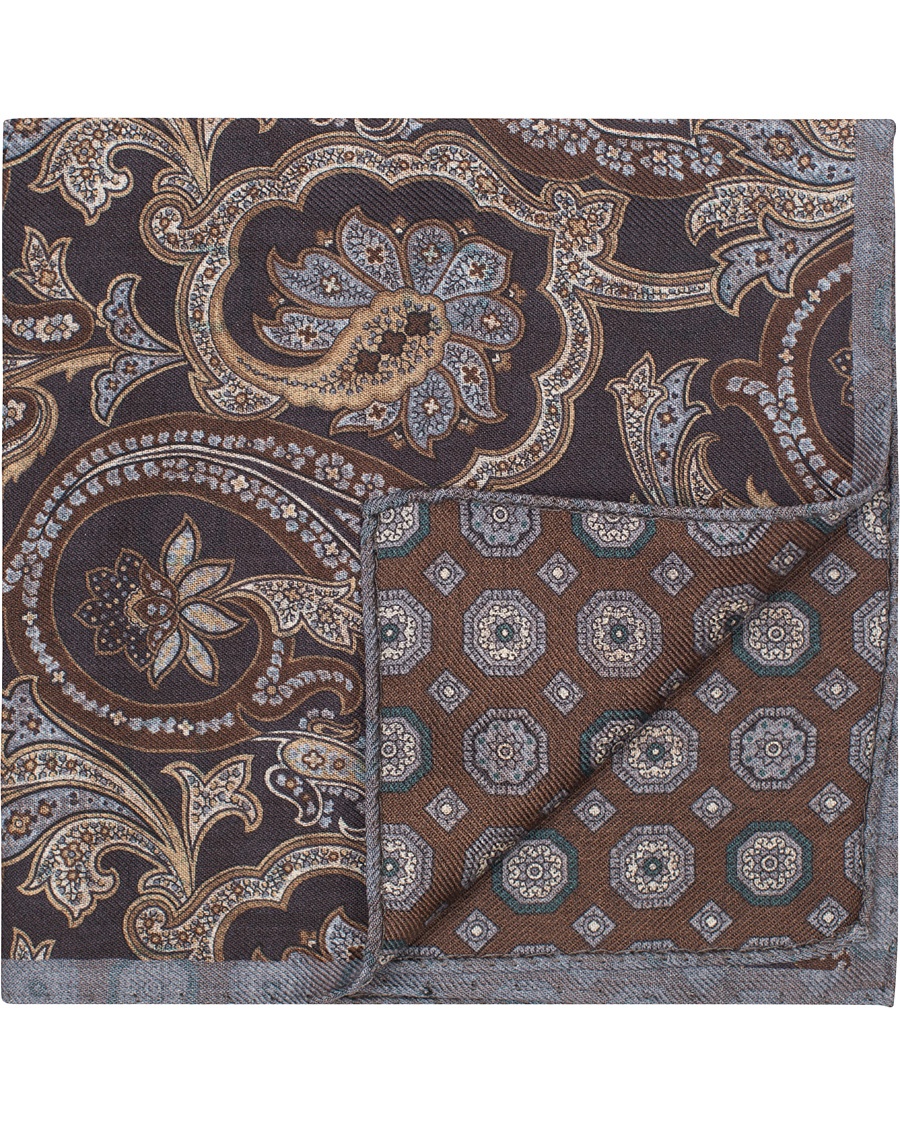  Twofaced Paisley/Medallion Pocket Square Brown/Blue