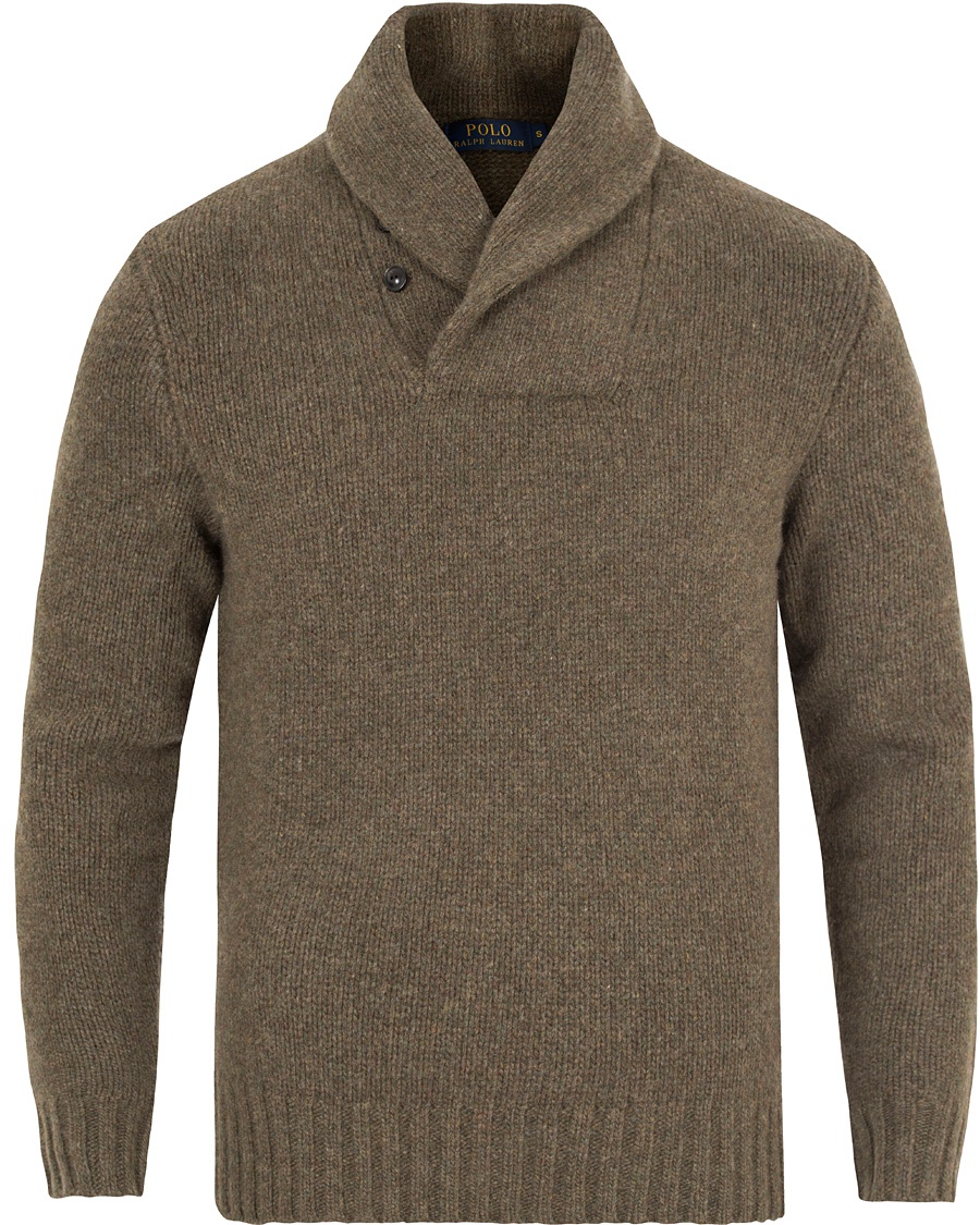  Knitted Wool/Cashmere  Shawl Sweater Olive Melange