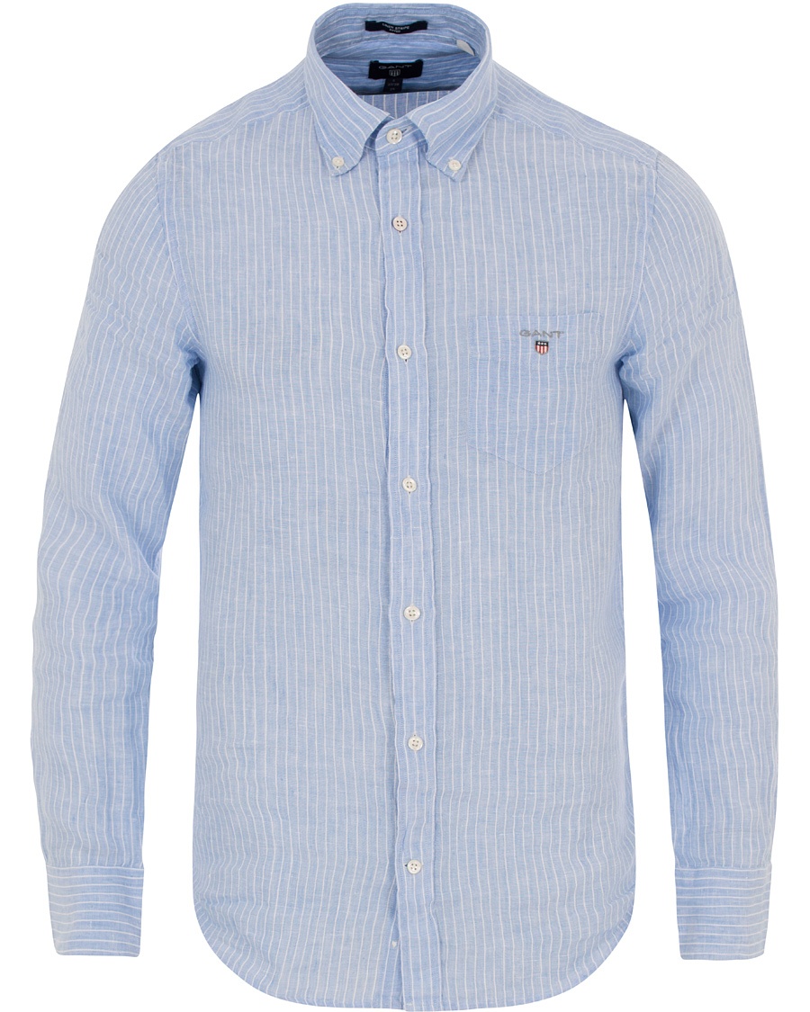  Fitted Body Linen Stripe Shirt Capri Blue
