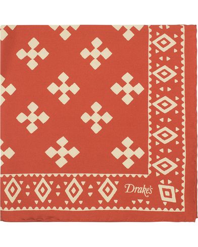  Twill Silk Geometrix Printed Pocket Square Red