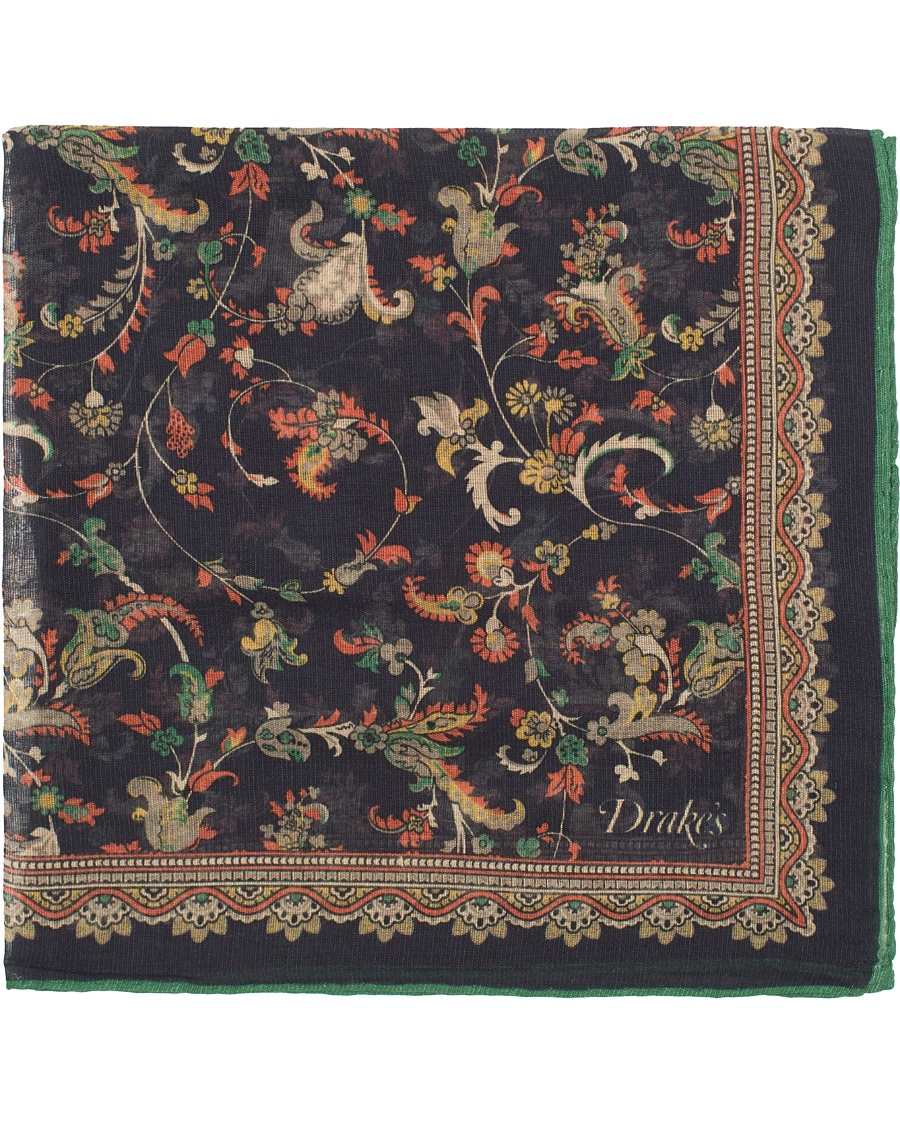  Cotton/Modal Dancing Fern Printed Pocket Square Navy