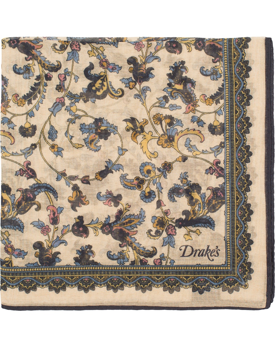  Cotton/Modal Dancing Fern Printed Pocket Square Beige
