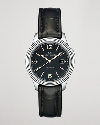 Herre | Fine watches | Sjöö Sandström | Royal Steel Classic 41mm Black and Black Alligator