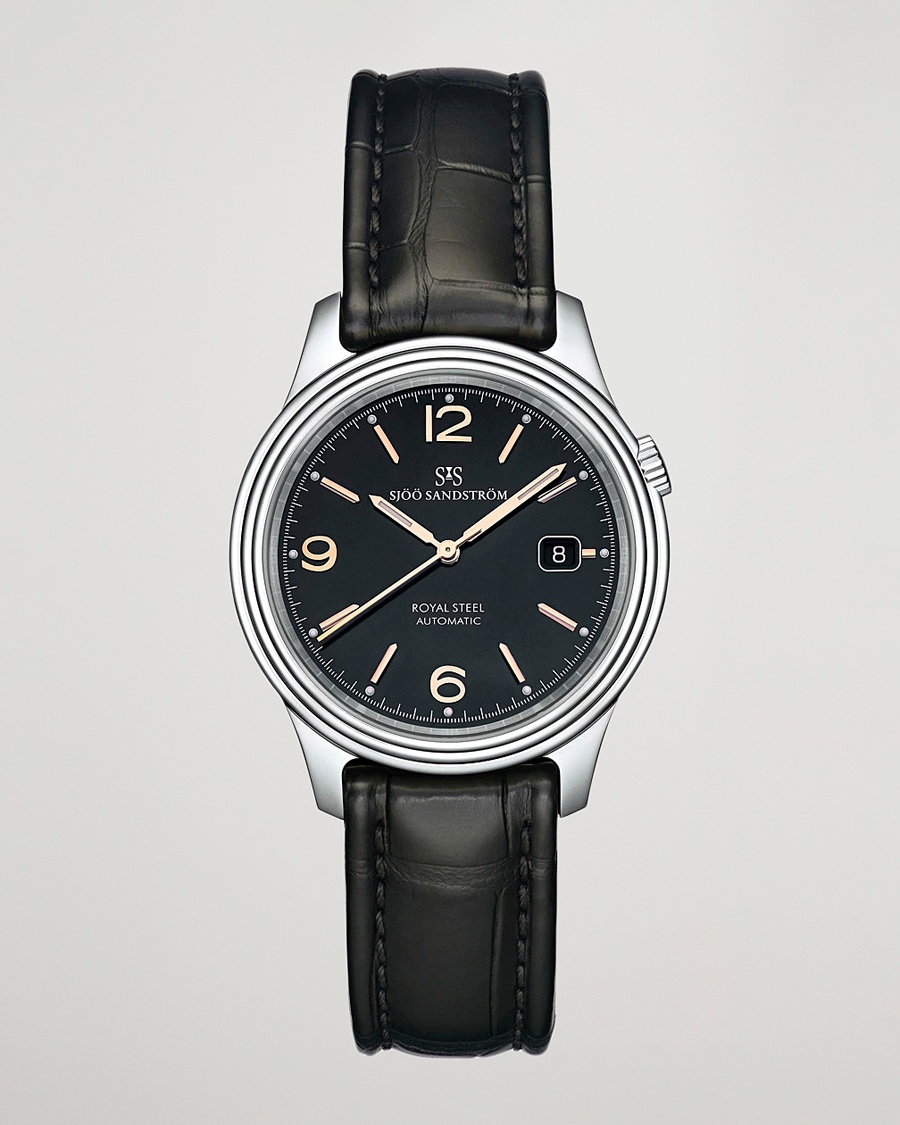 Sjöö Sandström Royal Steel Classic 41mm Black and Black Alligator – Svart