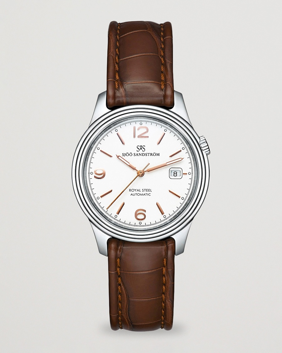 Sjöö Sandström Royal Steel Classic 41mm Ivory and Brown Alligator – Brun