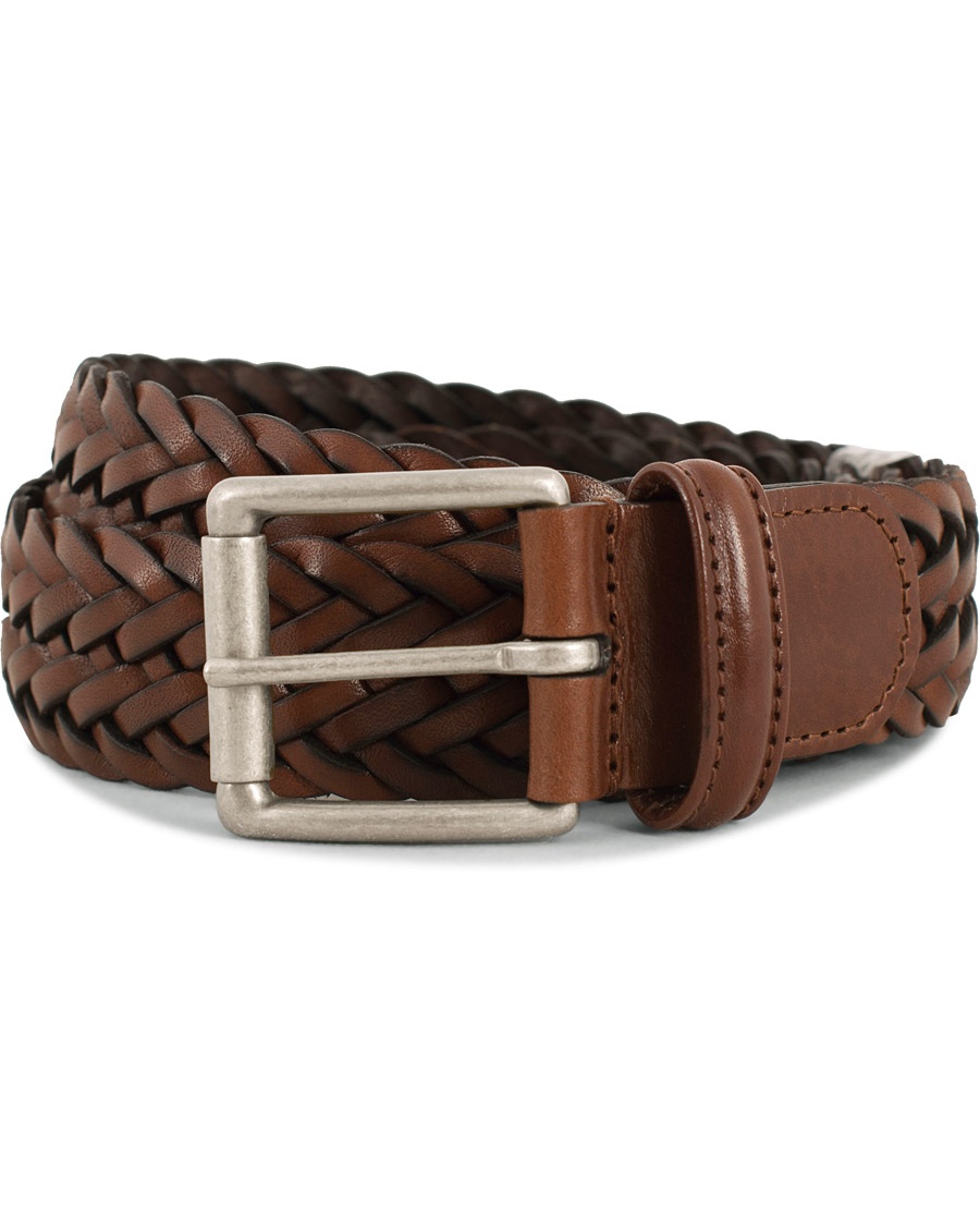  Woven Leather 3,5 cm Belt Tanned Brown