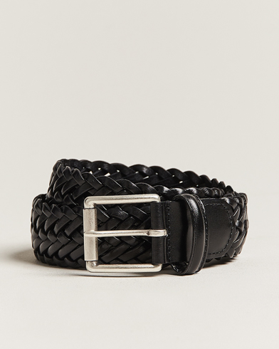 Herre | Flettede belter | Anderson's | Woven Leather 3,5 cm Belt Tanned Black