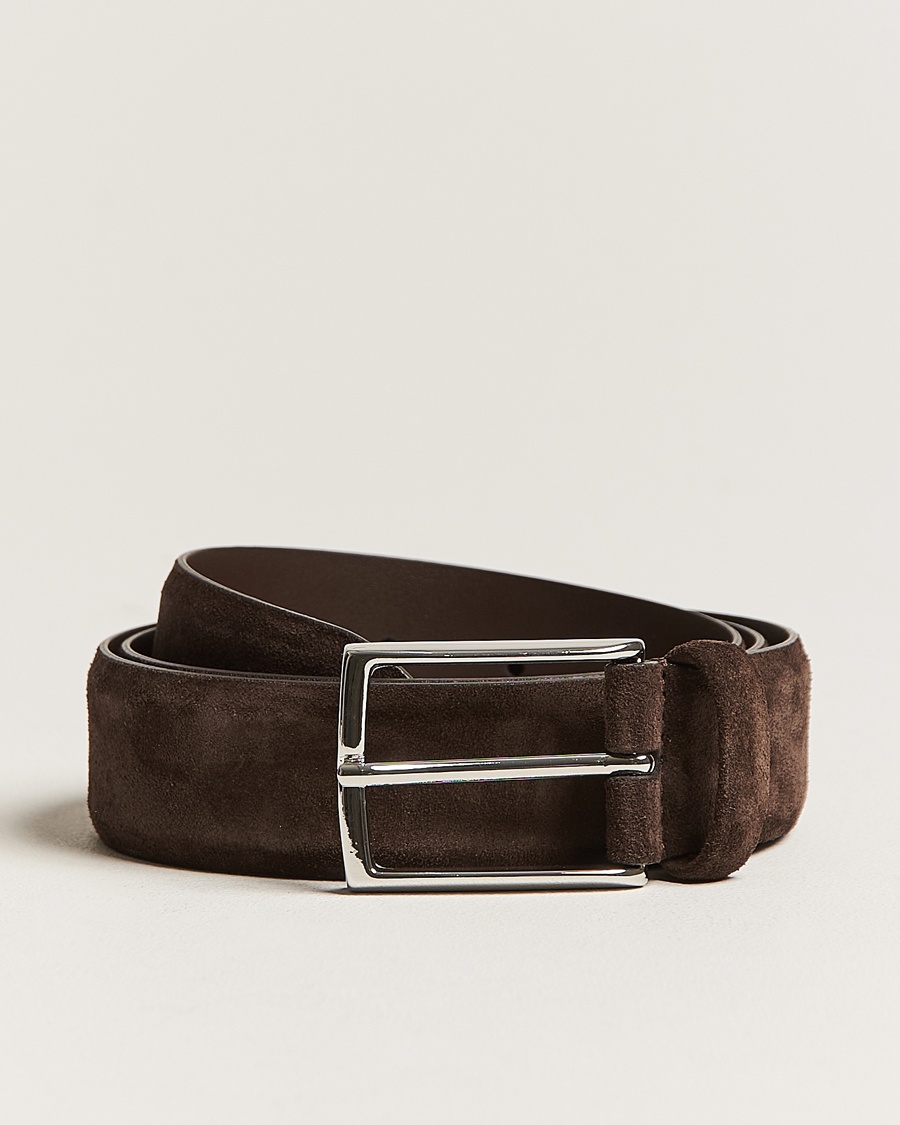 Herre | Bryllupsdress | Anderson's | Calf Suede 3,5 cm Belt Dark Brown
