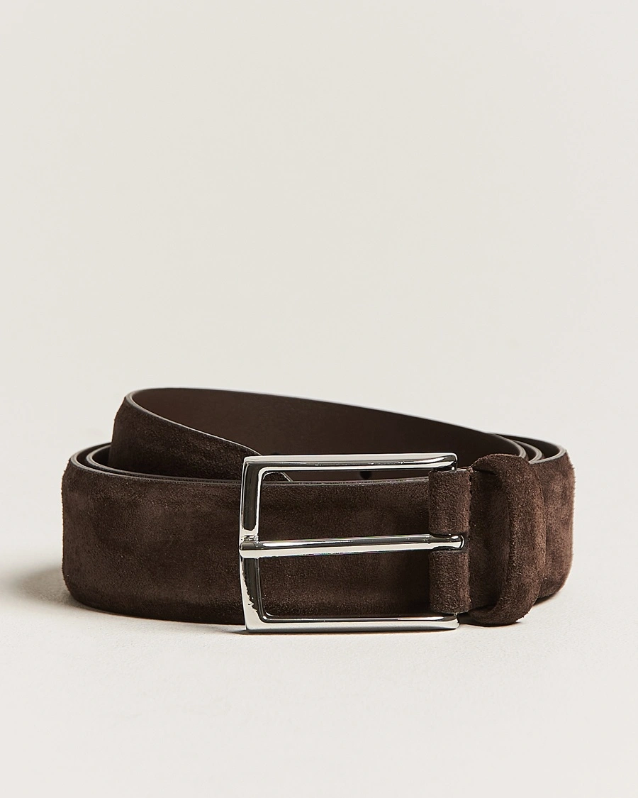 Anderson's Calf Suede 3,5 cm Belt Dark Brown – Brun