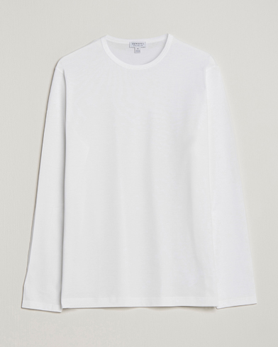 Herre | Langermede t-shirts | Sunspel | Long Sleeve Crew Neck Cotton Tee White