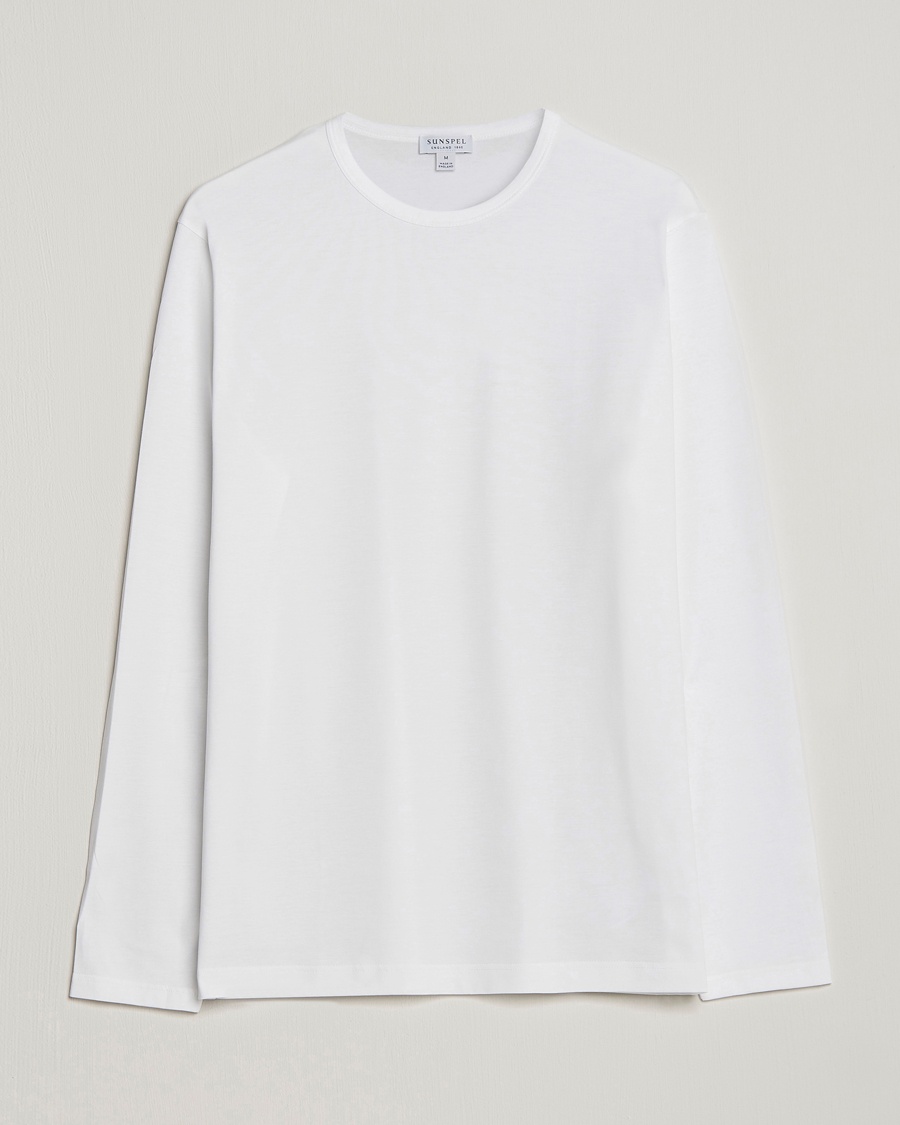 Sunspel Long Sleeve Crew Neck Cotton Tee White – Hvit