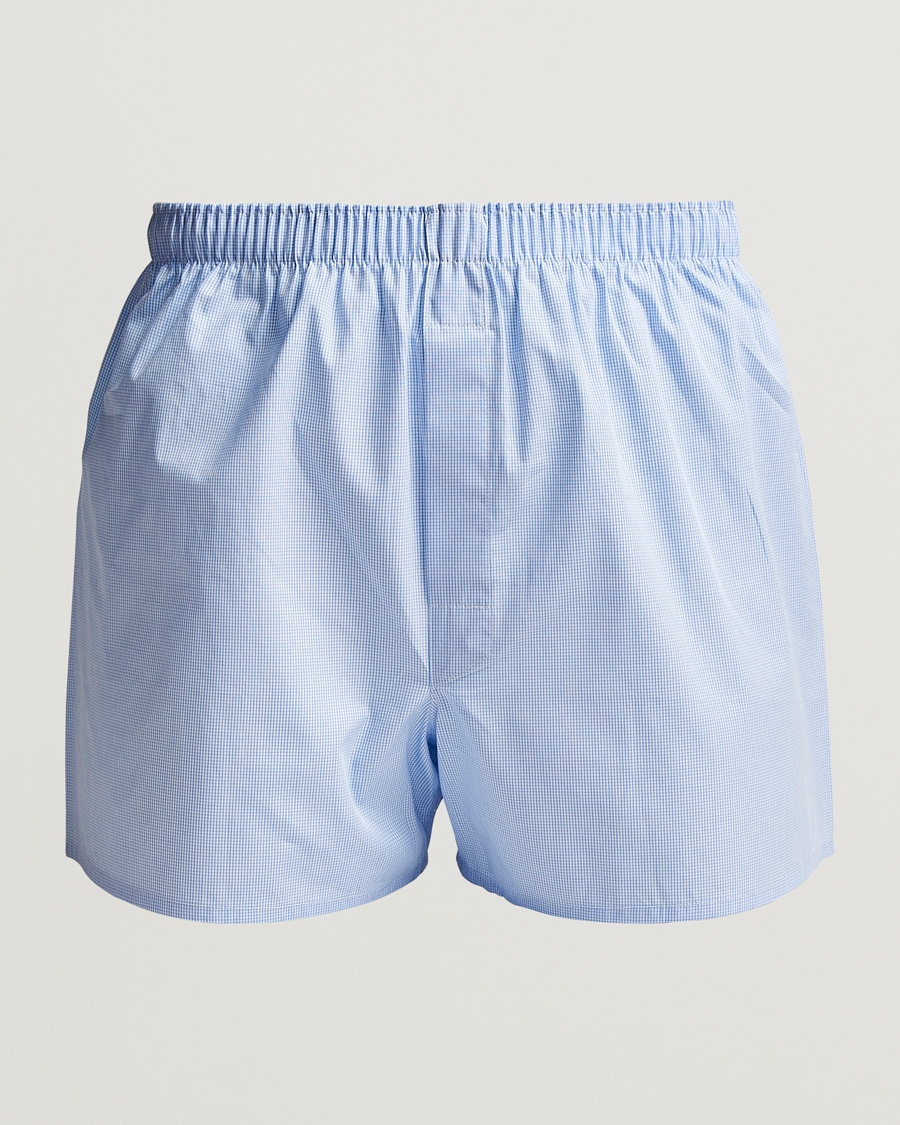 Sunspel Classic Woven Cotton Boxer Shorts Light Blue Gingham – Blå