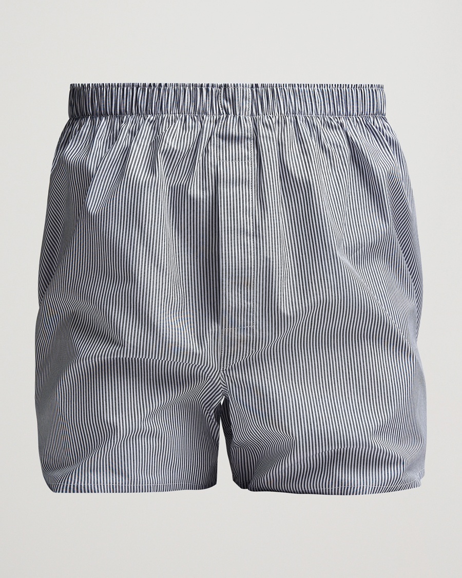 Sunspel Classic Woven Cotton Boxer Shorts White/Light Blue – Blå