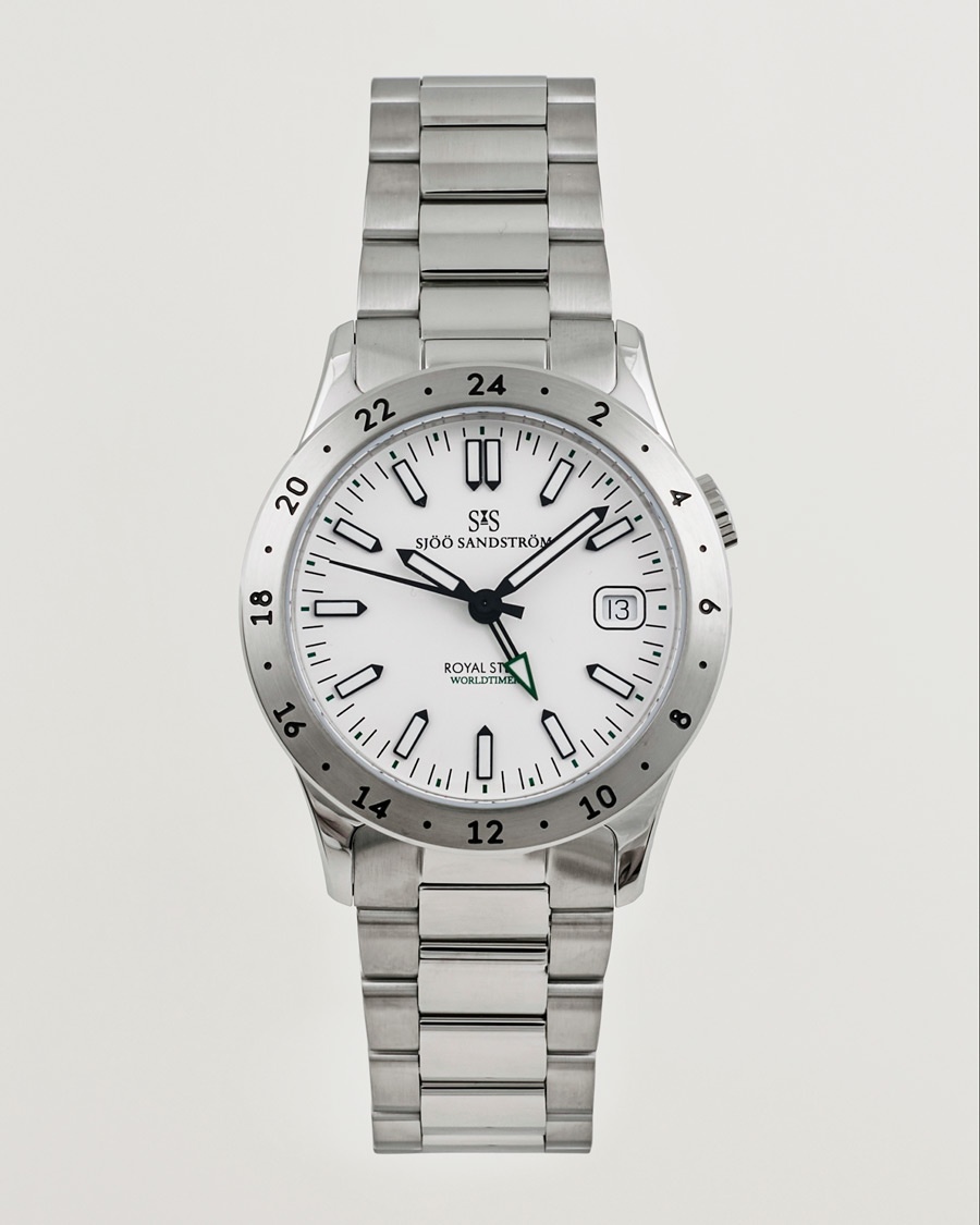 Herre | Lenke i rustfritt stål | Sjöö Sandström | Royal Steel Worldtimer 36mm White with Steel