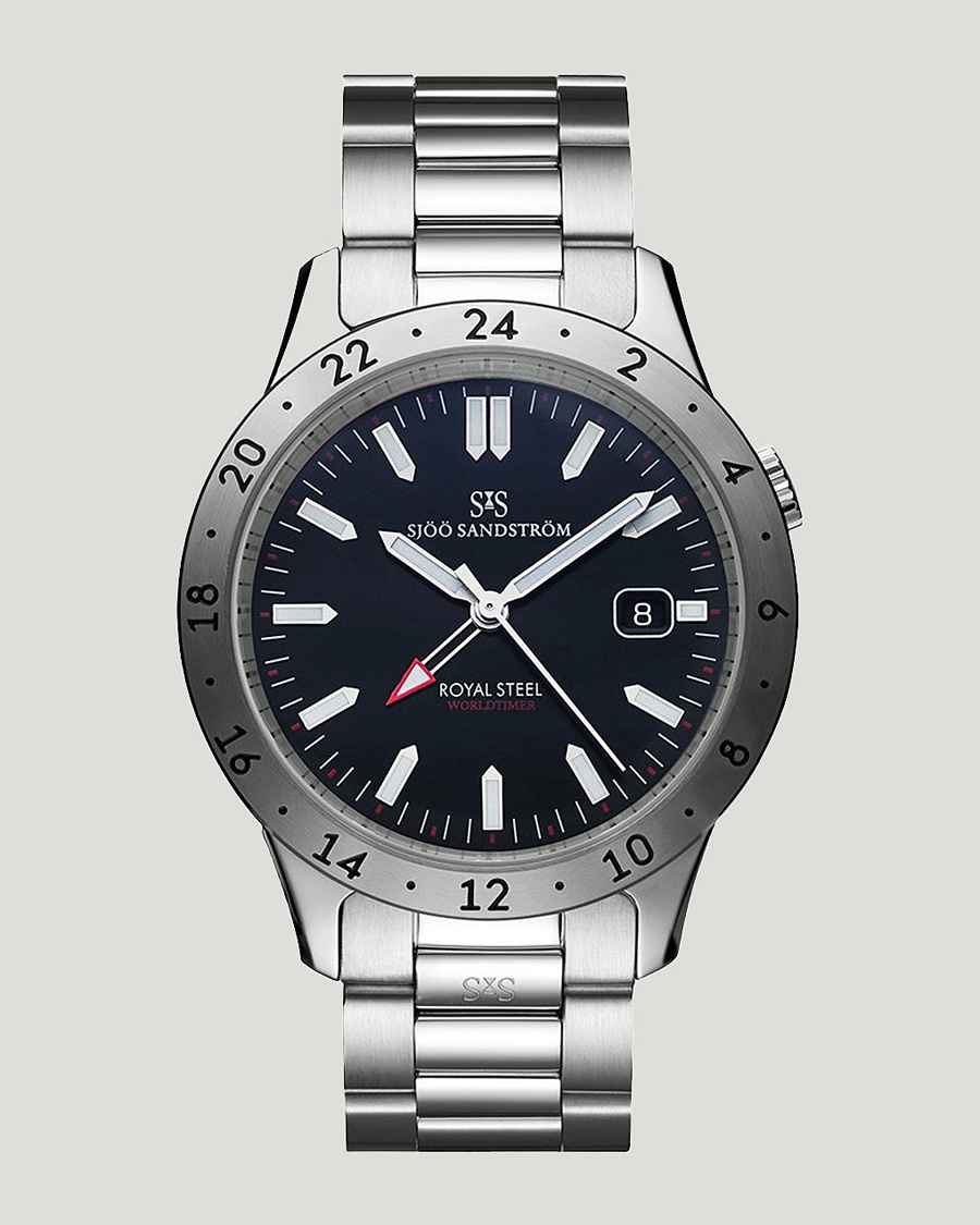 Sjöö Sandström Royal Steel Worldtimer 41mm Black with Steel – Sølv