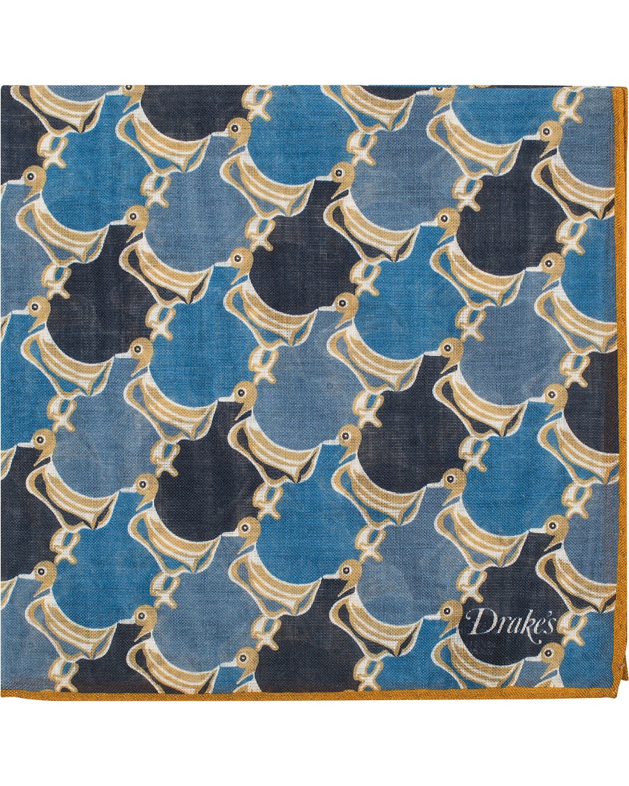  Wool/Silk Duck Print Pocket Square Light Blue