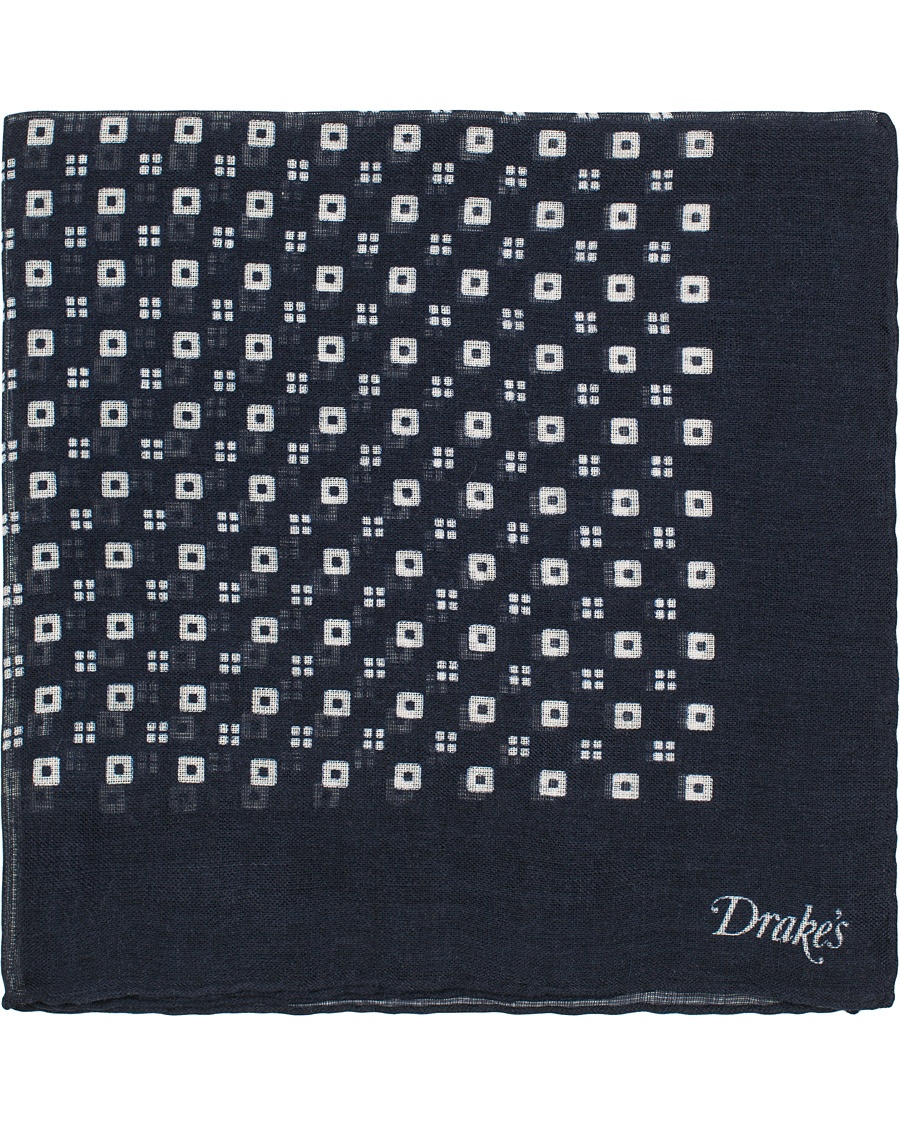  Cashmere/Silk Square Print Pocket Square Navy