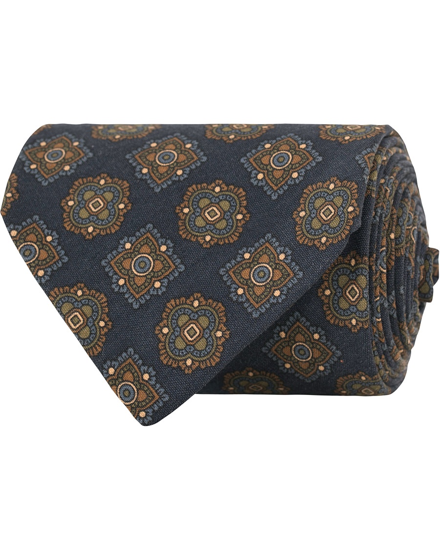  Silk Medallion Self Tip 8 cm Tie Navy