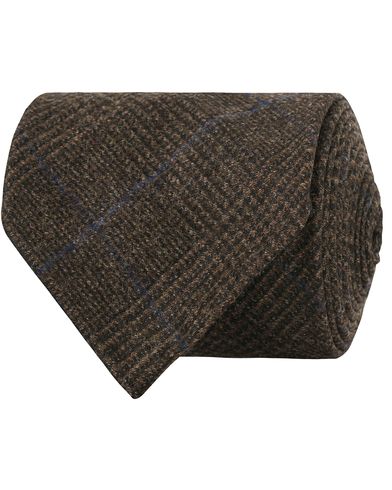  Wool/Cashmere Check Handrolled 8 cm Tie Brown