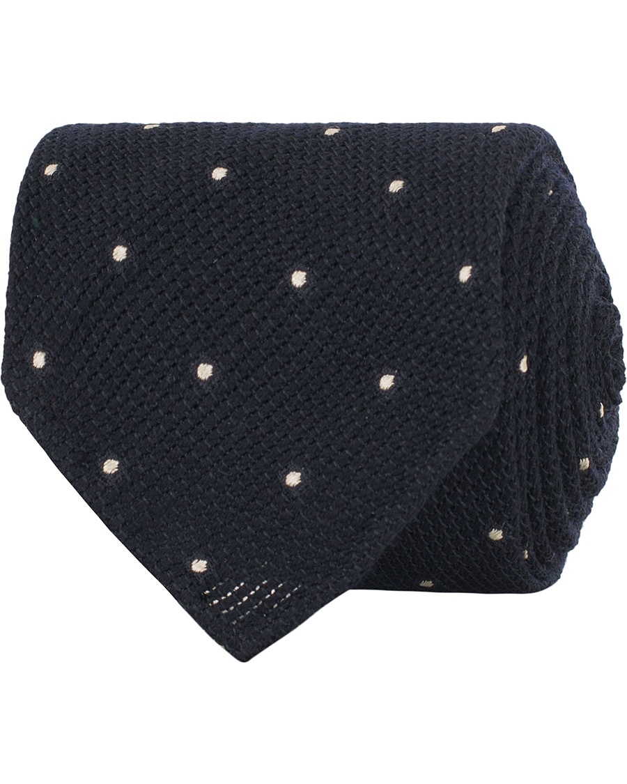  Wool/Silk Spot Dot Handrolled 8 cm Tie  Navy