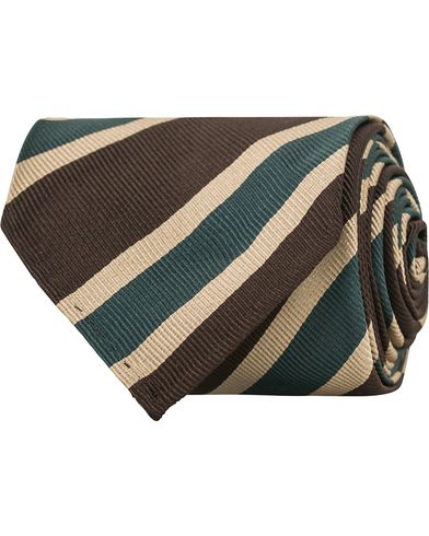  Silk Stripe Handrolled  8 cm Tie Brown