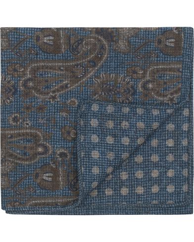  Wool Doublefaced Printed Paisley Pocket Square Blue