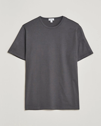 Herre | T-Shirts | Sunspel | Crew Neck Cotton Tee Charcoal