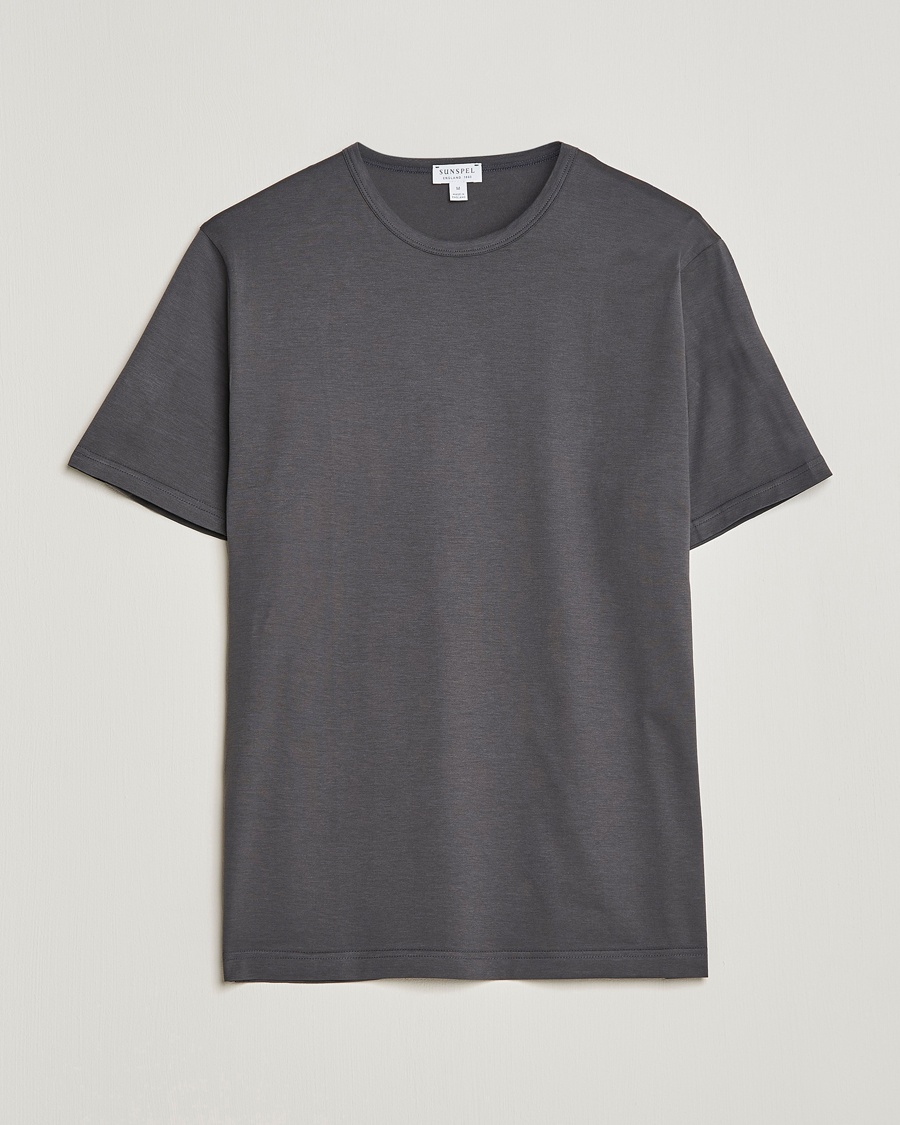 Sunspel Crew Neck Q82 Cotton T-Shirt Charcoal – Grå