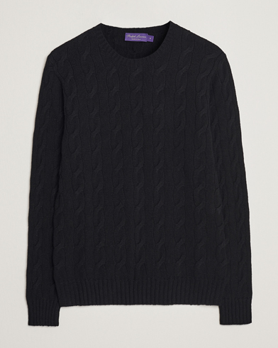 Herre | Kashmirgensere | Ralph Lauren Purple Label | Cashmere Cable Crew Neck Sweater Black