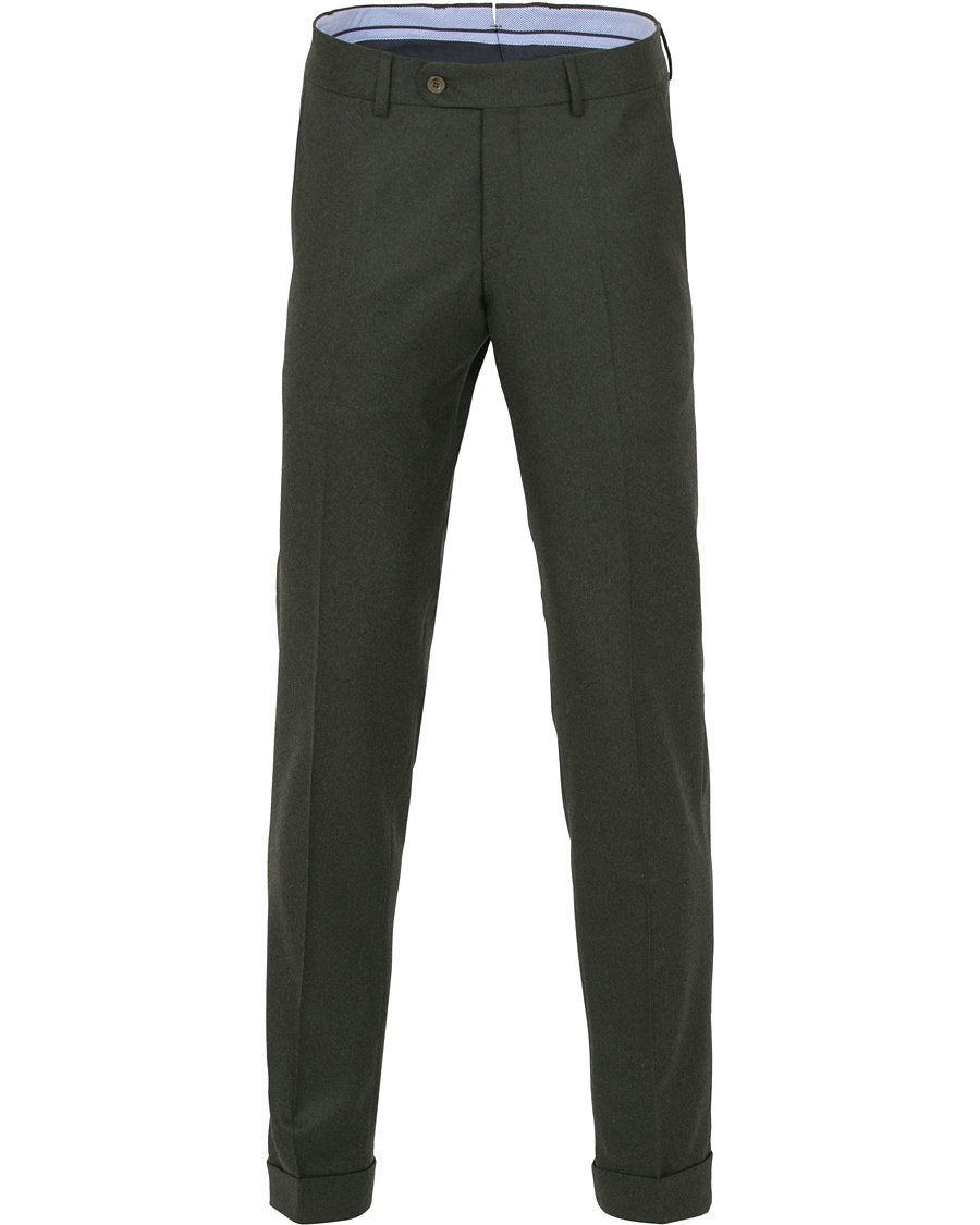  Fred Flannel Turn Up Super 120 Trousers Green