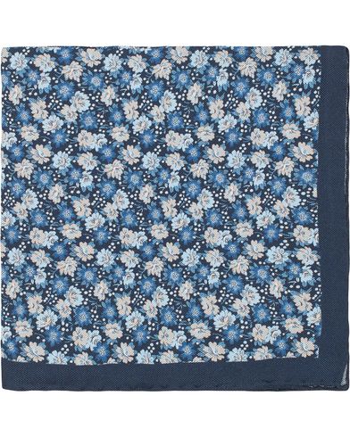  Silk Oxford Printed Flower Pocket Square Blue