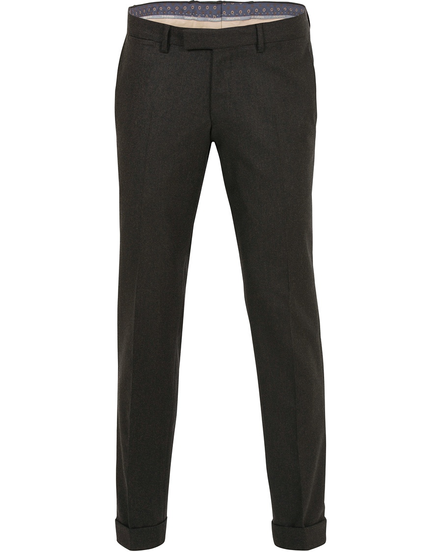  Dean Turn Up Flannel Trousers Dark Brown