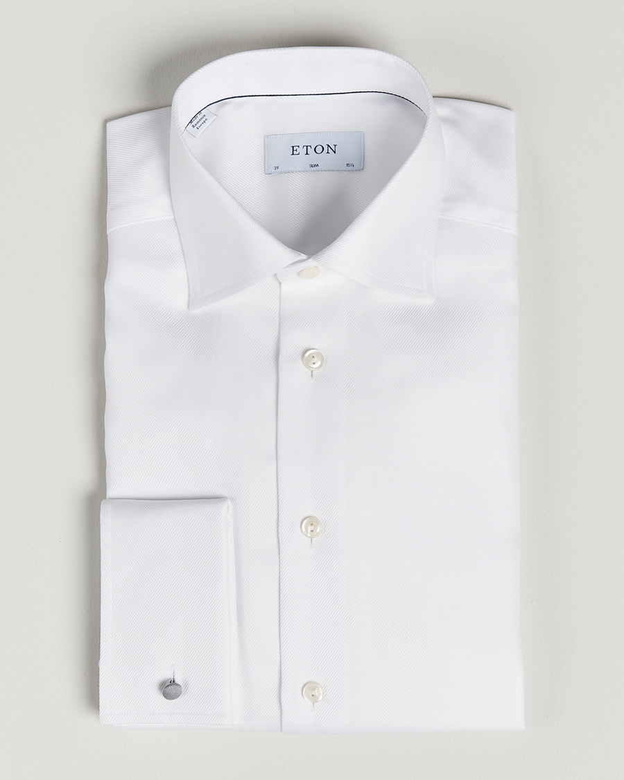 Eton Slim Fit Twill Double Cuff Shirt White – Hvit