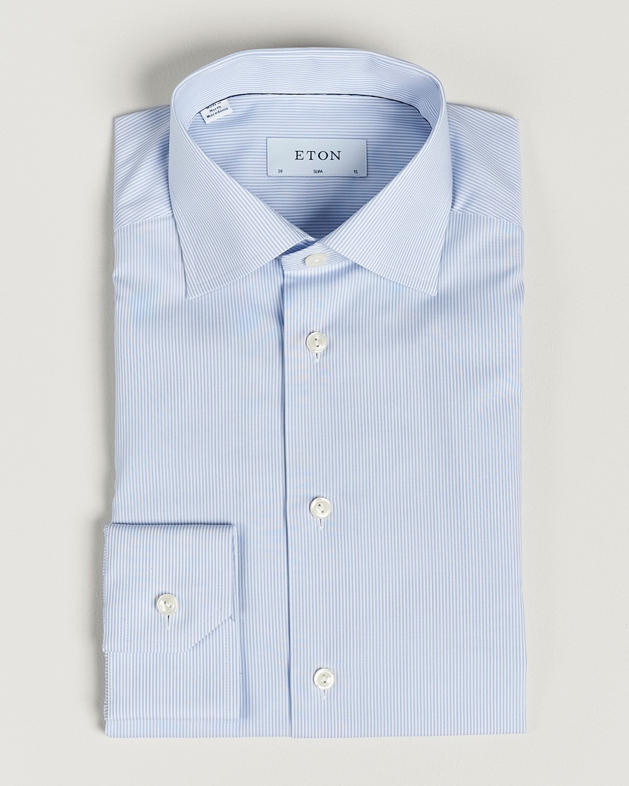 Herre | Bryllupsdress | Eton | Slim Fit Poplin Thin Stripe Shirt Blue/White