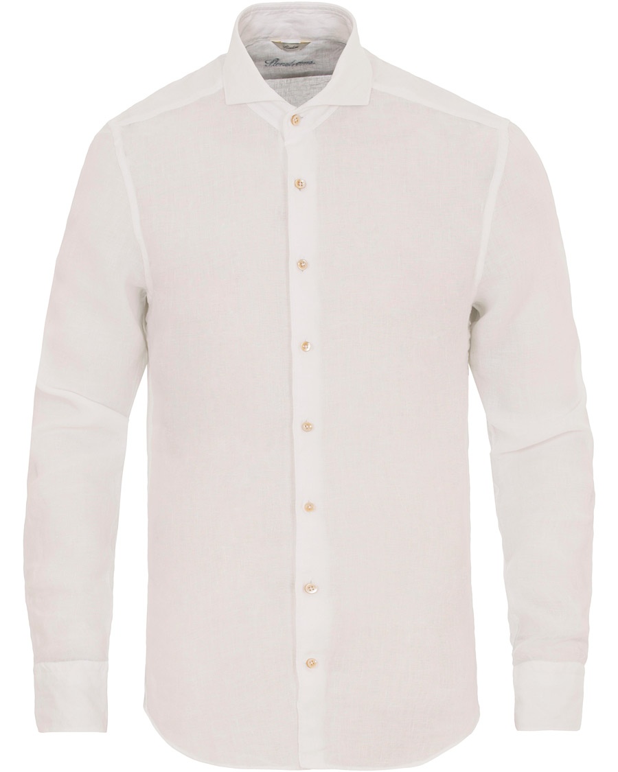  Slimline Cut Away Linen Shirt White