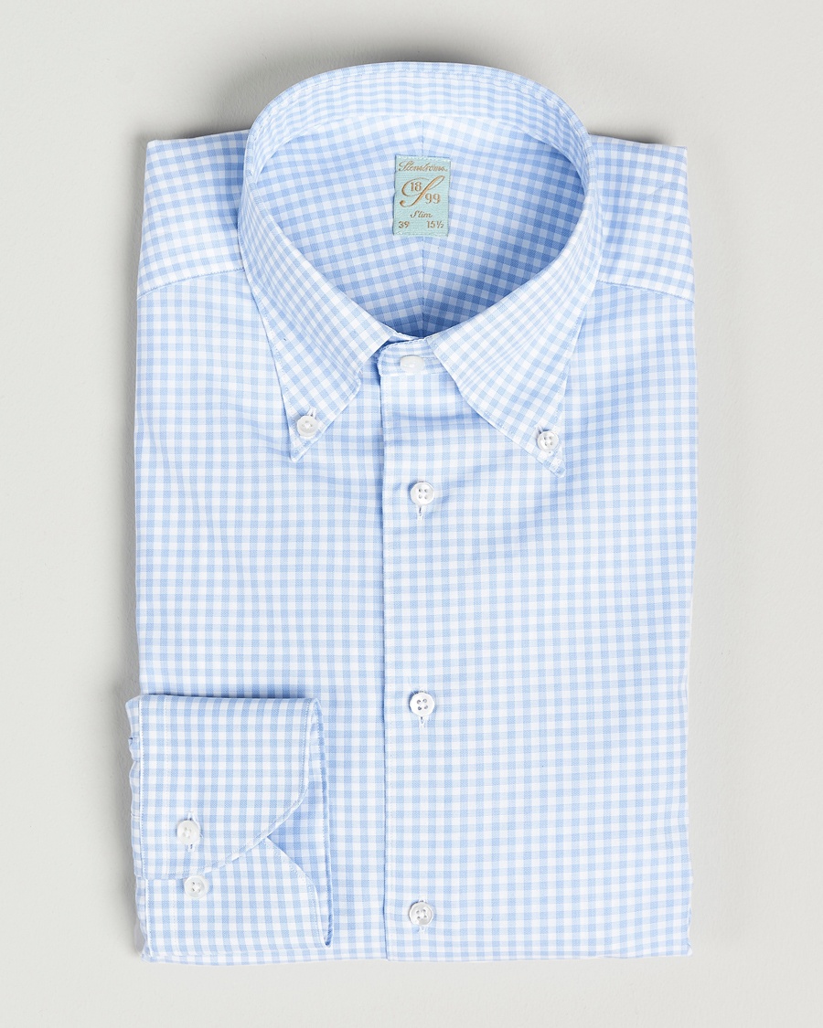 Herre | | Stenströms | 1899 Slimline Button Down Check Shirt White/Blue