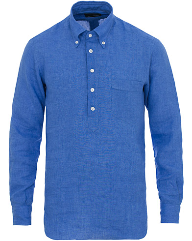  Regular Fit Linen Popover Shirt Blue