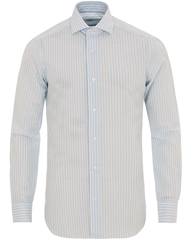  Culto Slim Fit Linen Cut Away Stripe Shirt Blue