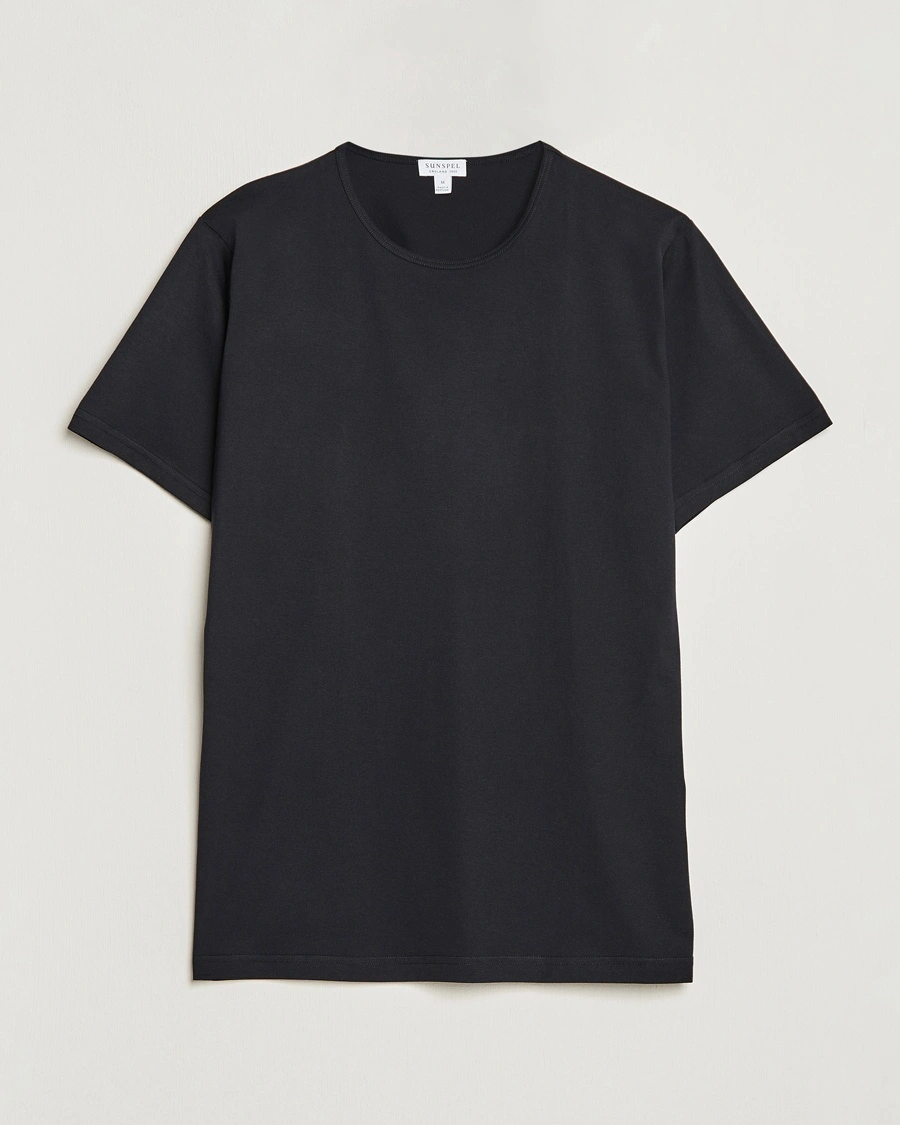 Sunspel Superfine Cotton Crew Neck T-Shirt Black – Svart
