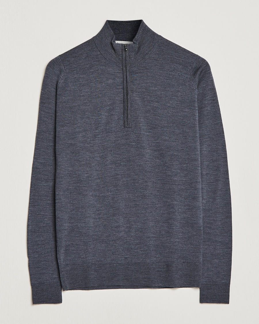 John Smedley Barrow Extra Fine Merino Half Zip Charcoal – Grå