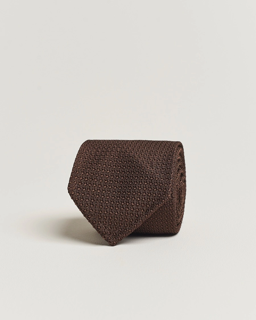 Herre | Slips | Drake's | Large Knot Handrolled Grenadine Silk Tie Brown
