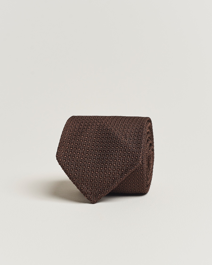 Drake's Drake'sLarge Knot Handrolled Grenadine Silk TieBrown – Brun