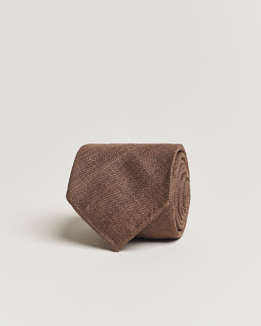 Herre | | Drake's | Tussah Silk Handrolled 8 cm Tie Brown
