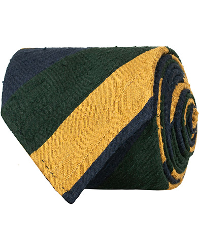  Shantung Silk Stripe Handrolled 8 cm Tie Green/Navy/Gold