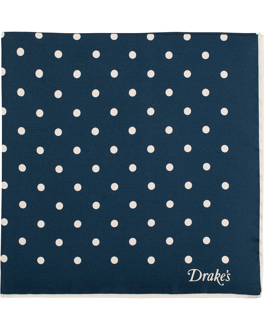  Silk Twill  Dot Pocket Square Navy/White