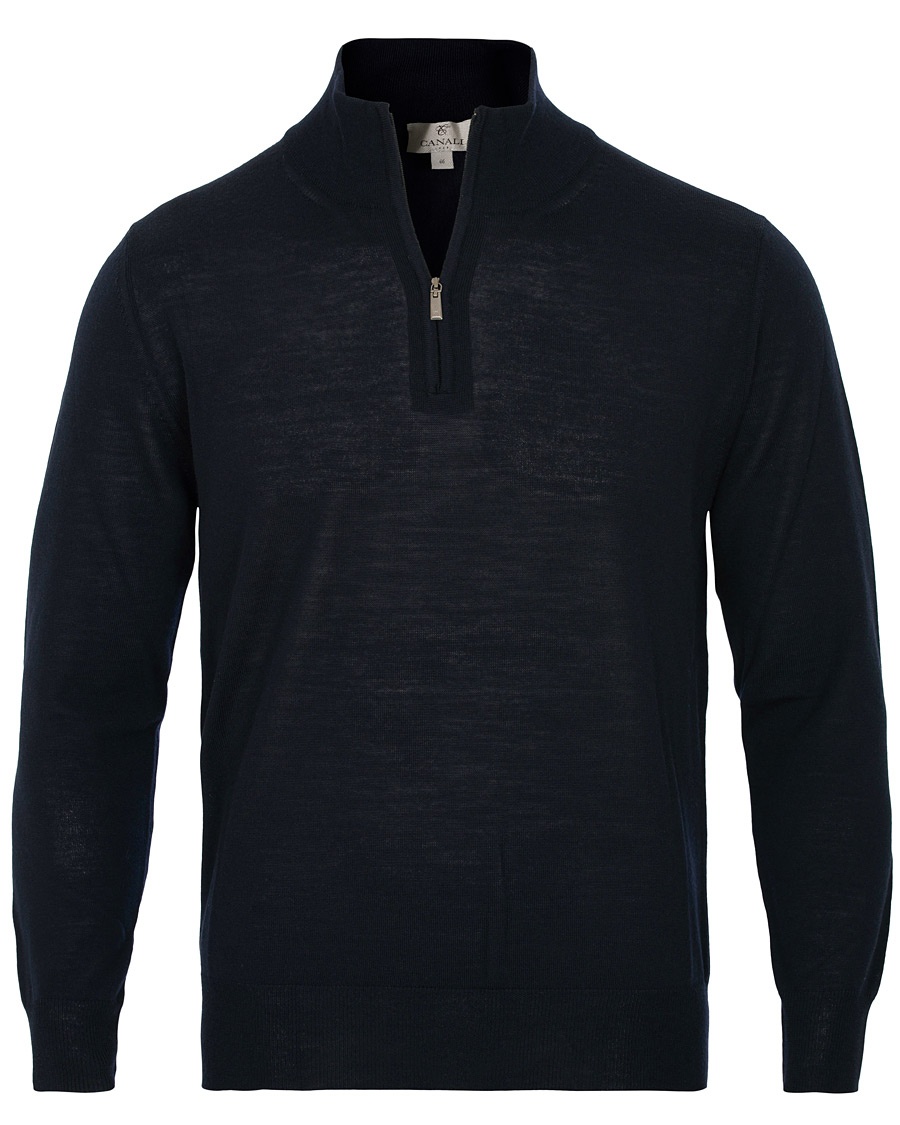  Merino Wool Half Zip Sweater Navy