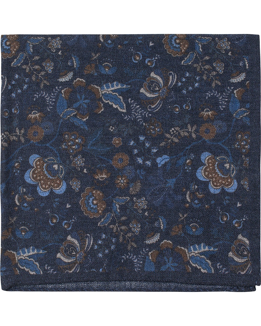  Wool Printed Flower Pocket Square Navy