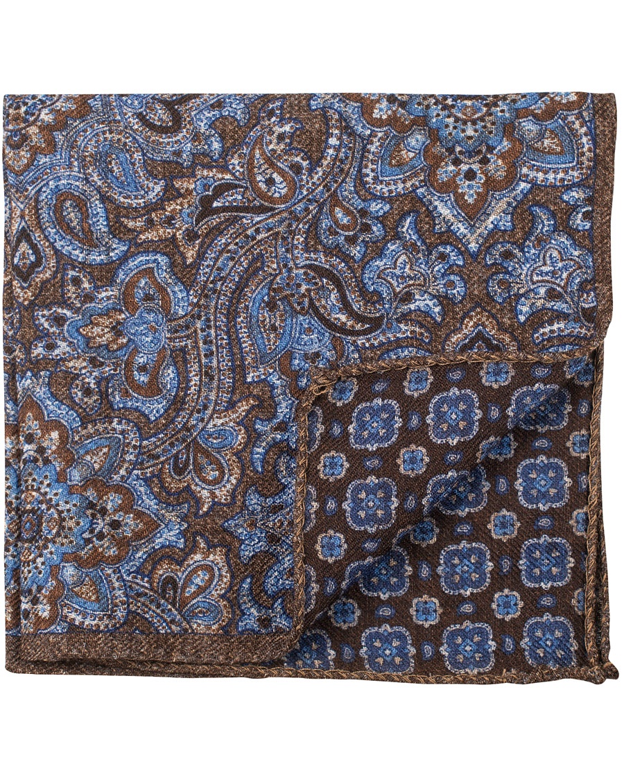 Wool Doublefaced Printed Medallion Pocket Square Brown